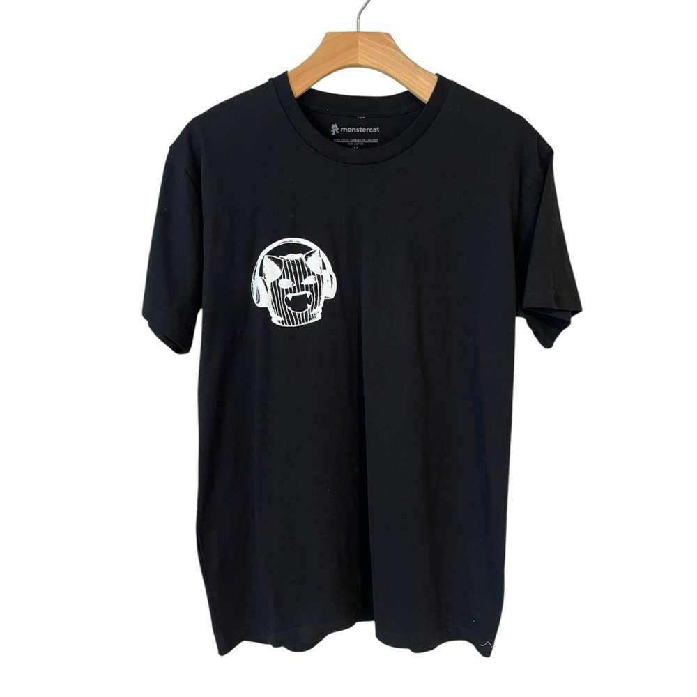Monstercat T Shirt Mens Small Black White Cat Graphics NWT